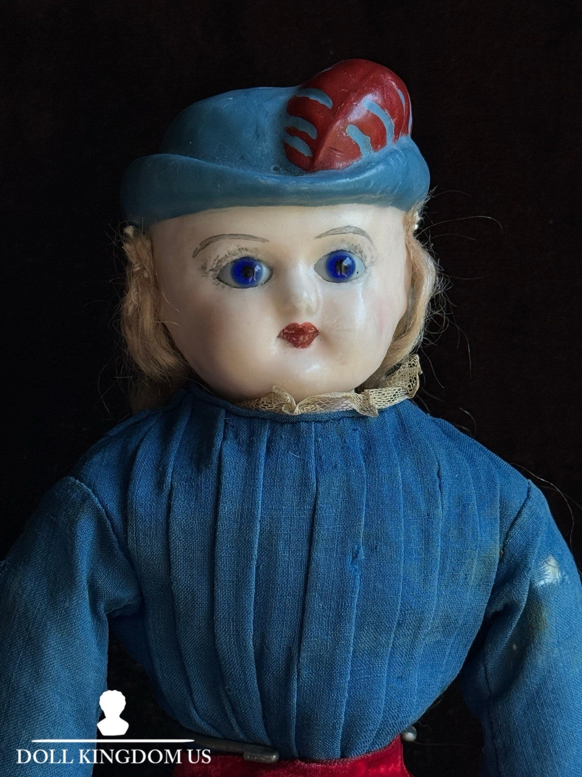 Rare Antique German 20” Wax Over Papier Mache Molded Hat Doll