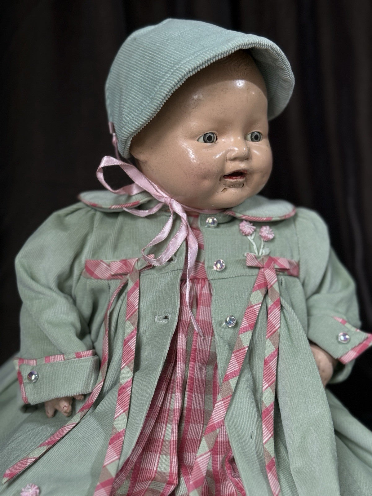Vintage American E.I.H Horsman Composition 20” Doll “Dimples”
