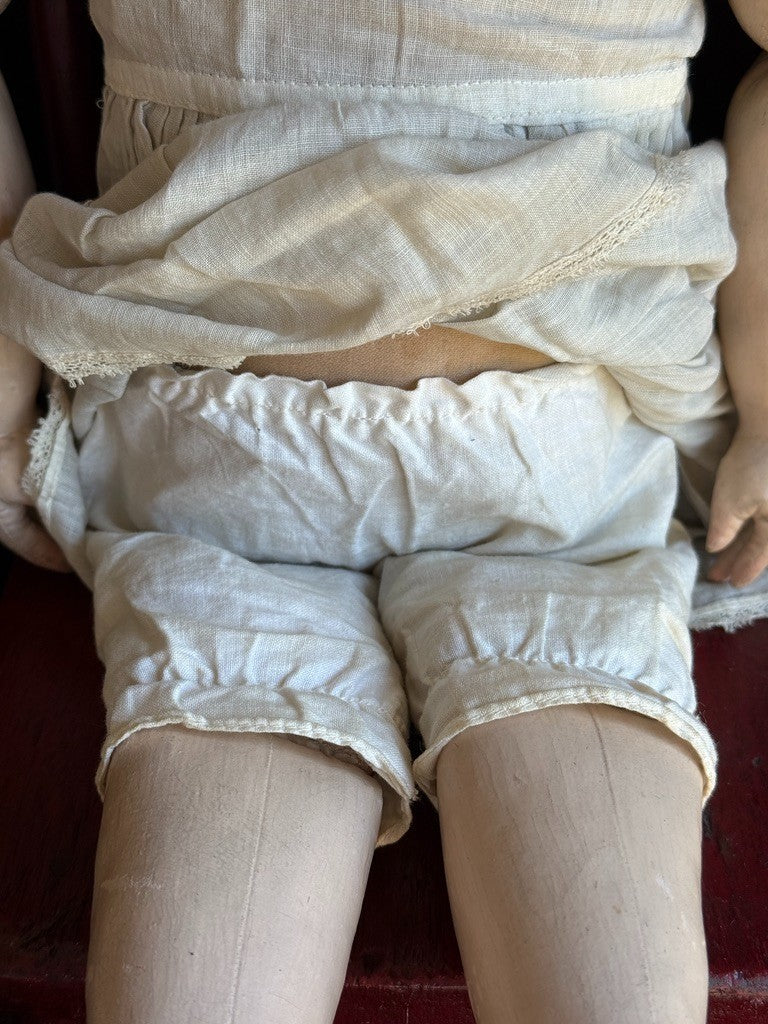Antique American Martha Chase 20" Oil Painted Cloth Rag Baby Doll