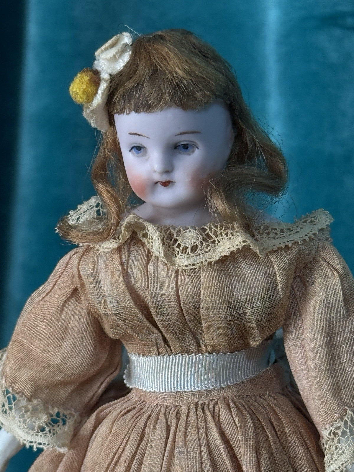 Antique German Bisque Cloth Miniature Dollhouse 9” Doll
