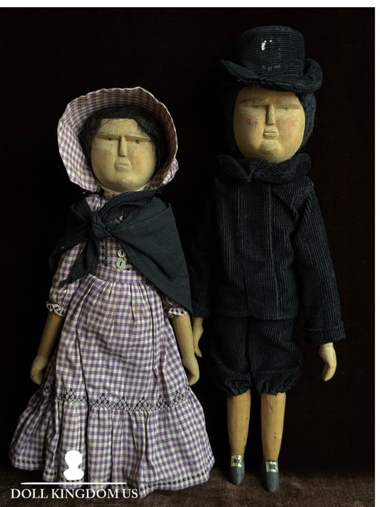 Pair of Vintage Kentucky Style Appalachian Folk Art Carved Wood Dolls