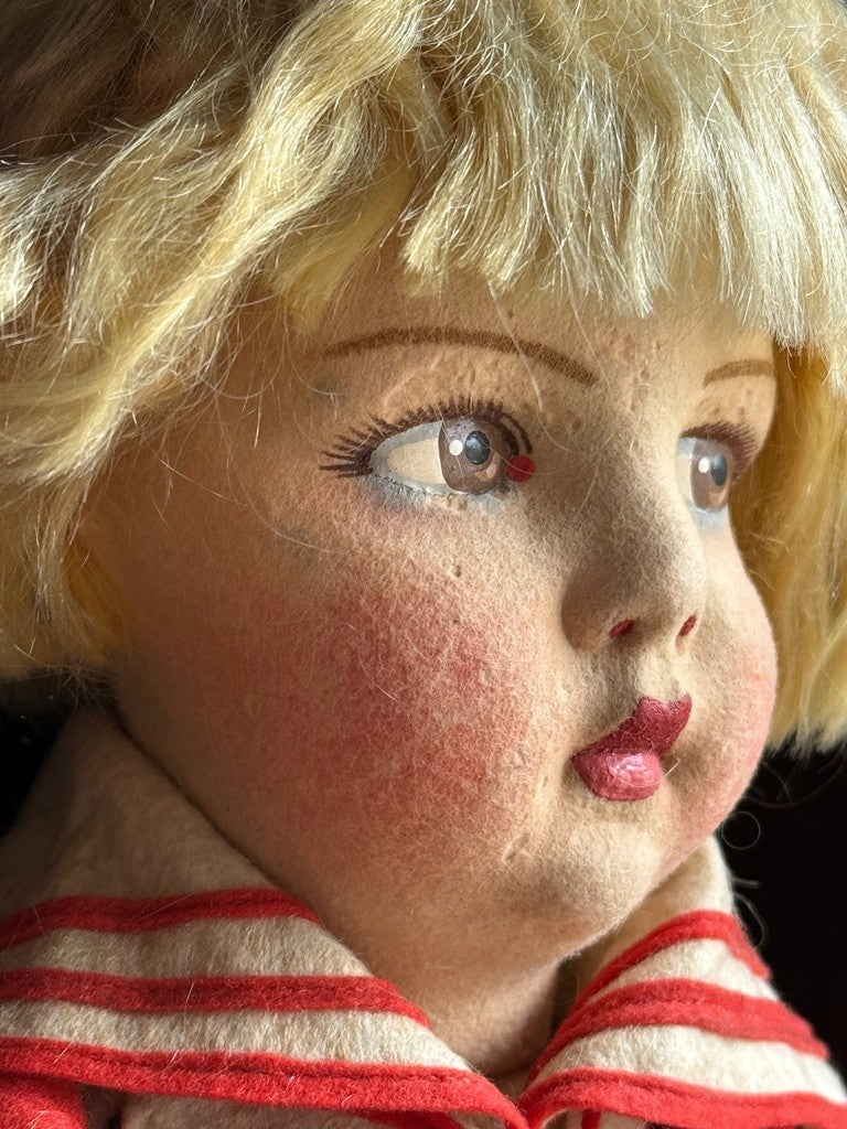 Large Vintage French 23” Raynal Felt Cloth Character Doll with Tag