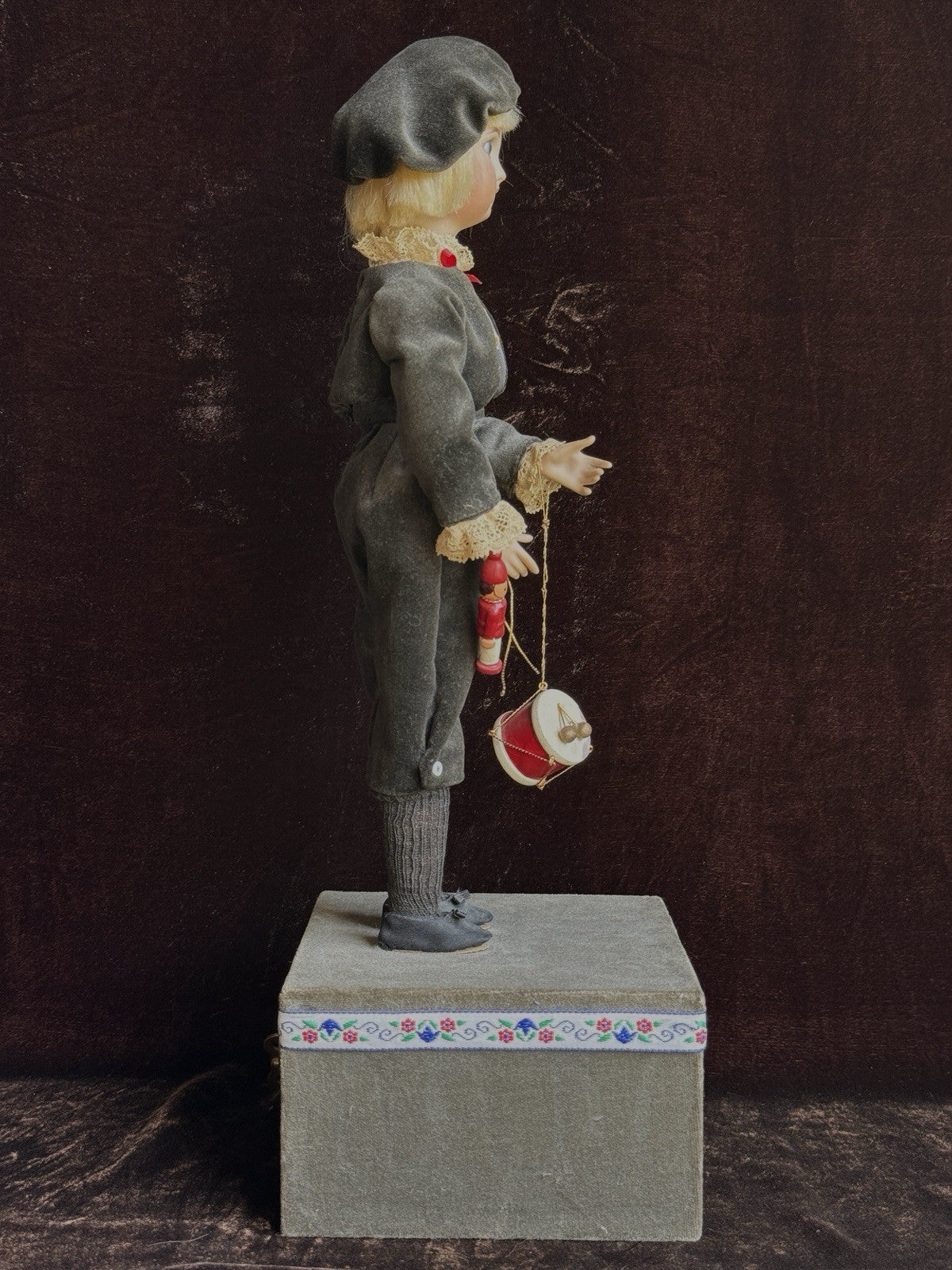 Vintage Porcelain Reproduction of Antique French Jumeau Mechanical Musical Doll