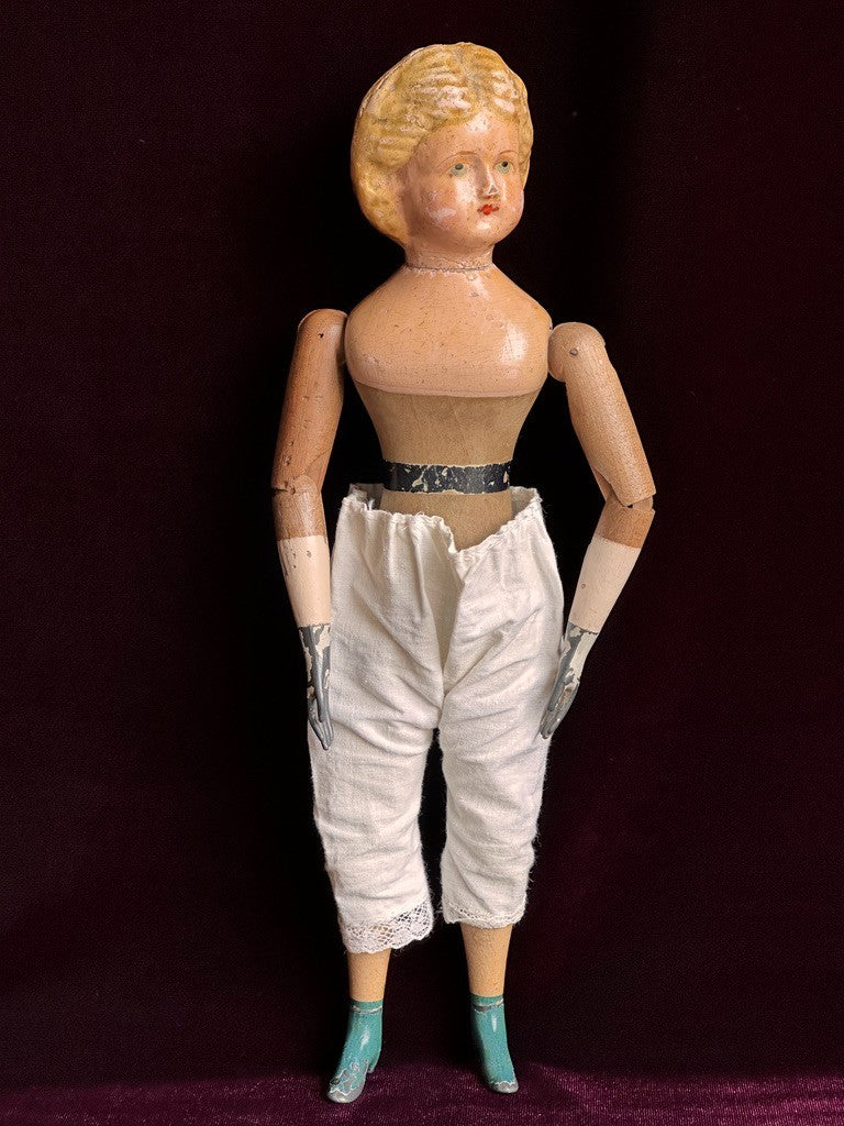 Antique American Mason & Taylor 11.5” Papier Mache Wood Metal Doll