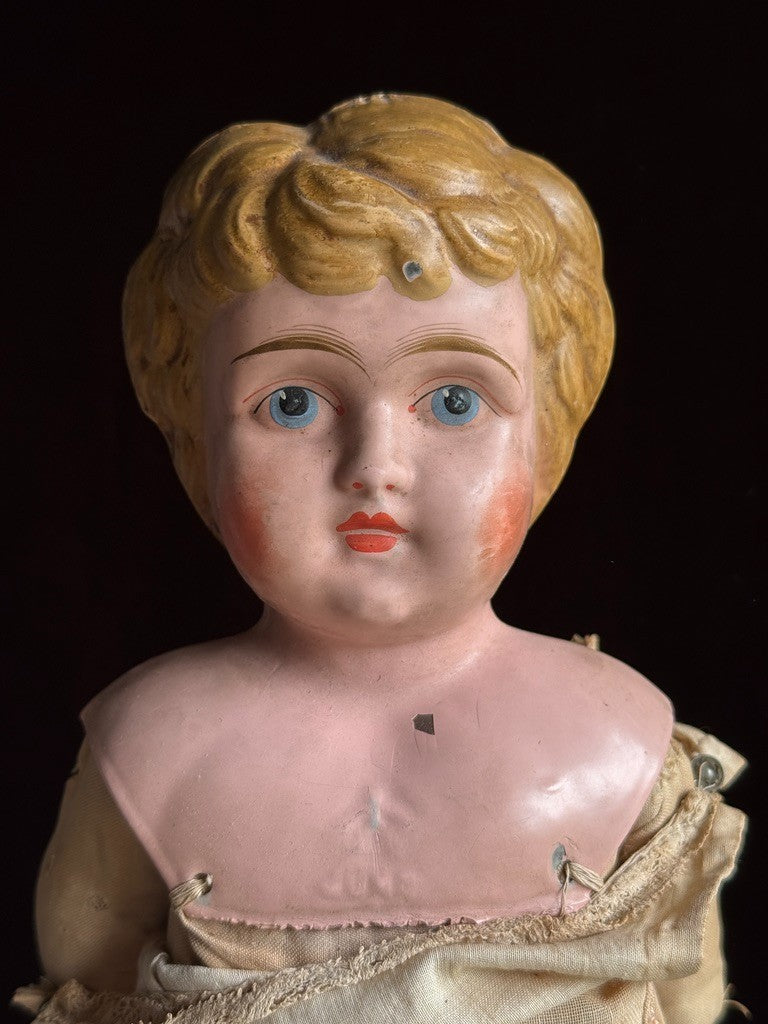 Lot of 3 Antique German Papier Mache and Minerva Tin Dolls for Project