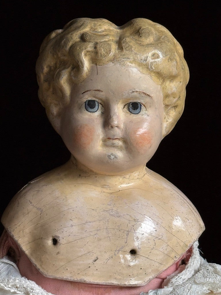 Lot of 3 Antique German Papier Mache and Minerva Tin Dolls for Project