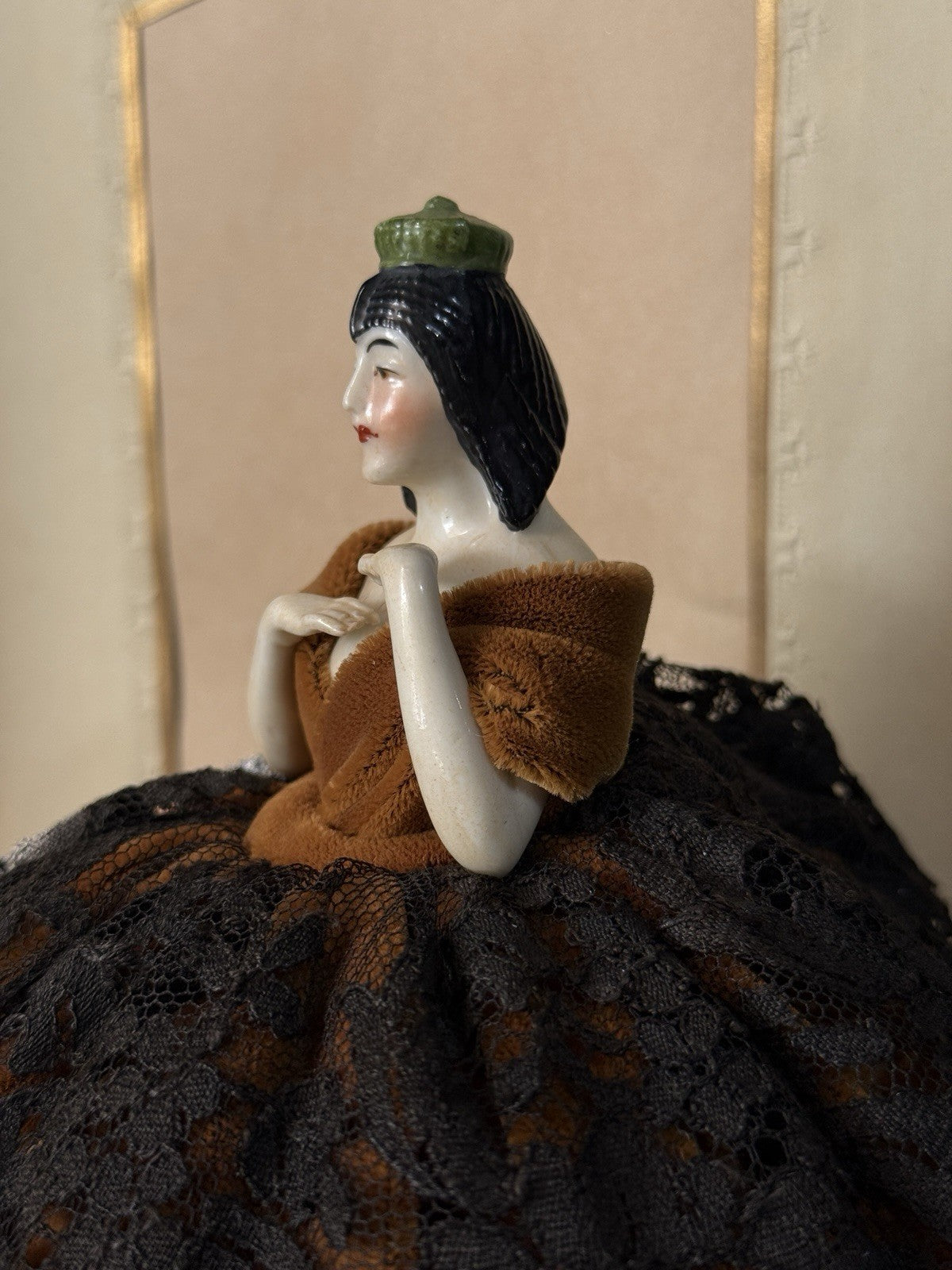 Rare Antique German Art Deco Pin Cushion Half 6 1/2” Doll