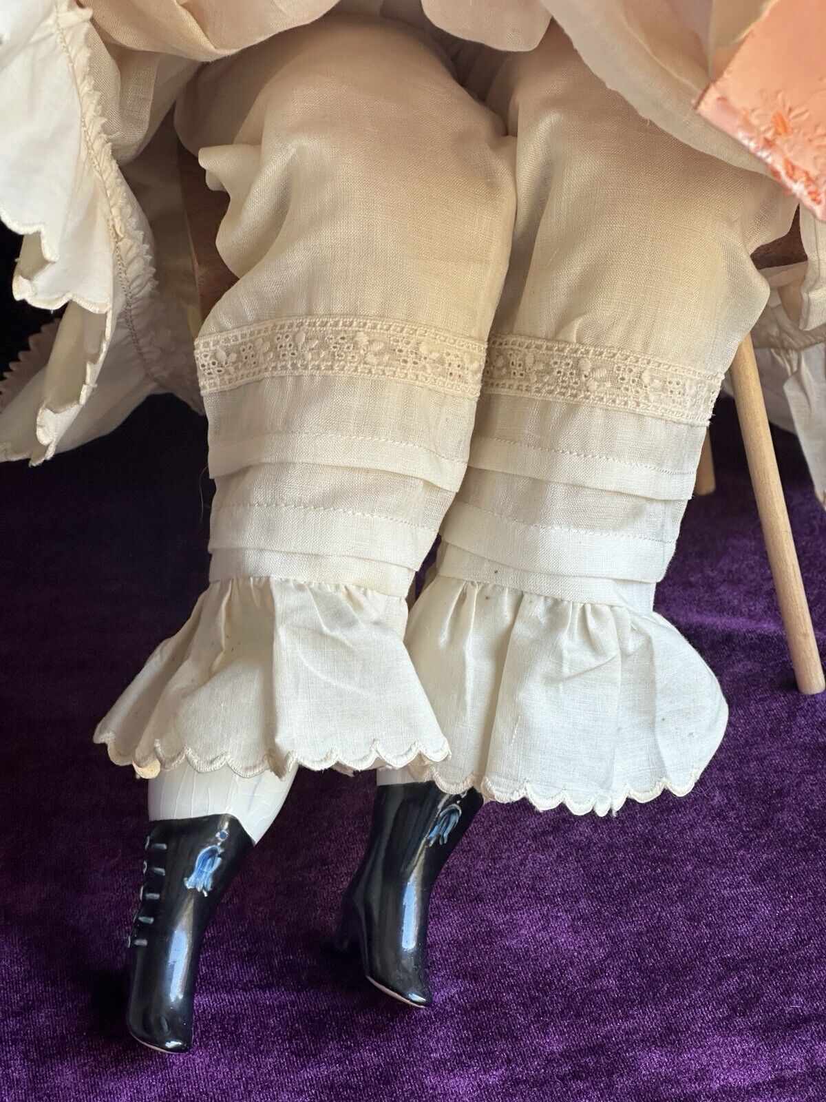 Antique German Lowbrow China Shoulder Head Doll with Chair