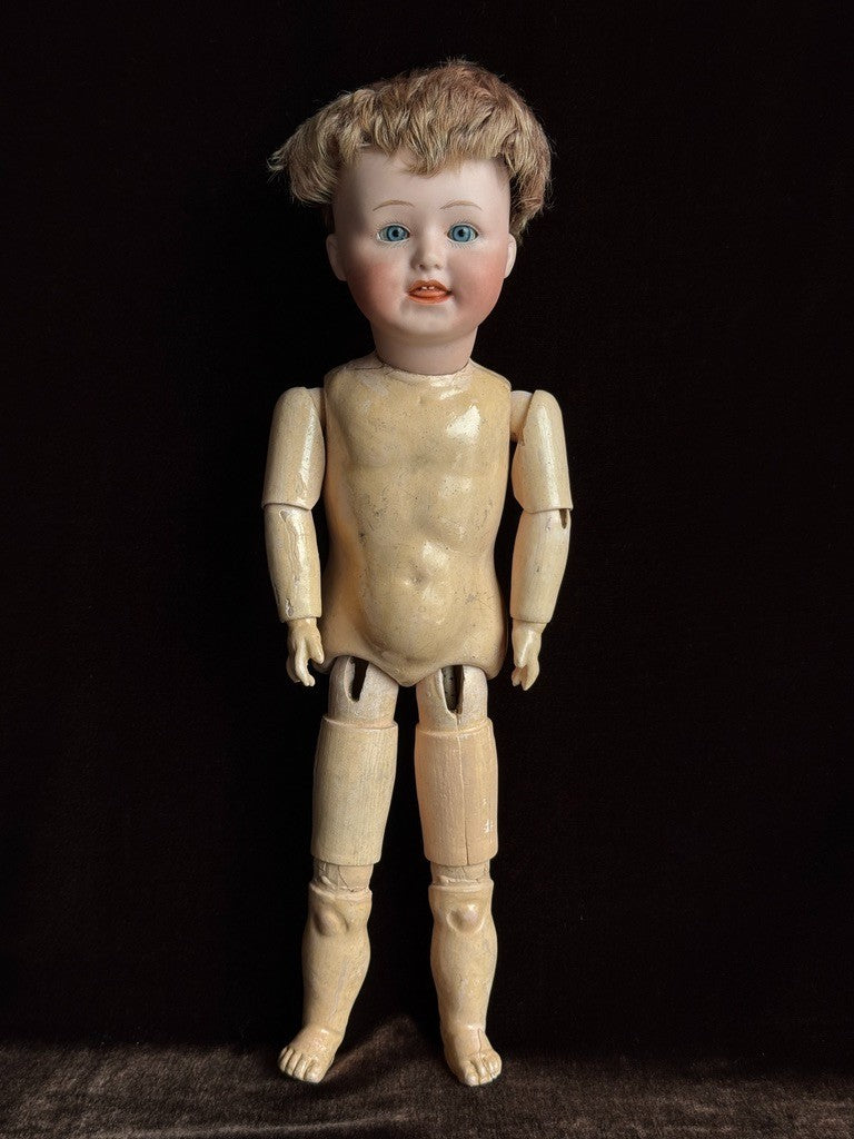 Antique German 12” Gebruder Heubach 8413 Bisque Head Character Boy Doll