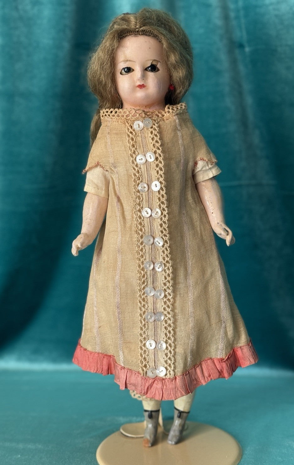 Antique German Wax Paper Mache 13” Doll with Glass Sleepy Eyes