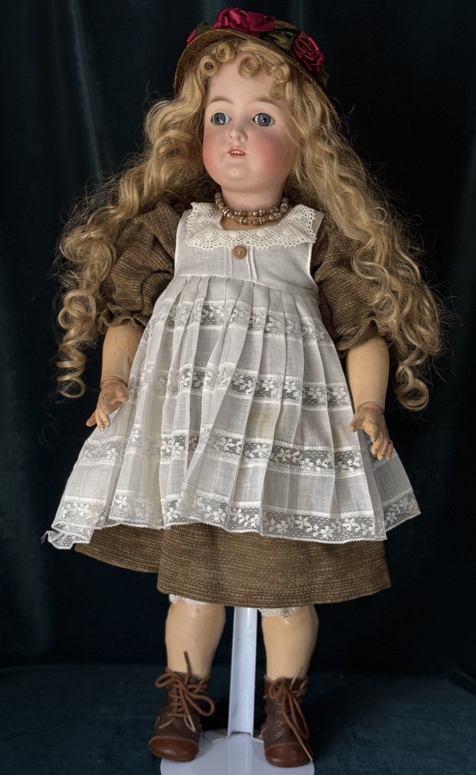 Antique German Queen Louise Doll Bisque Head Composition Body 24” Doll