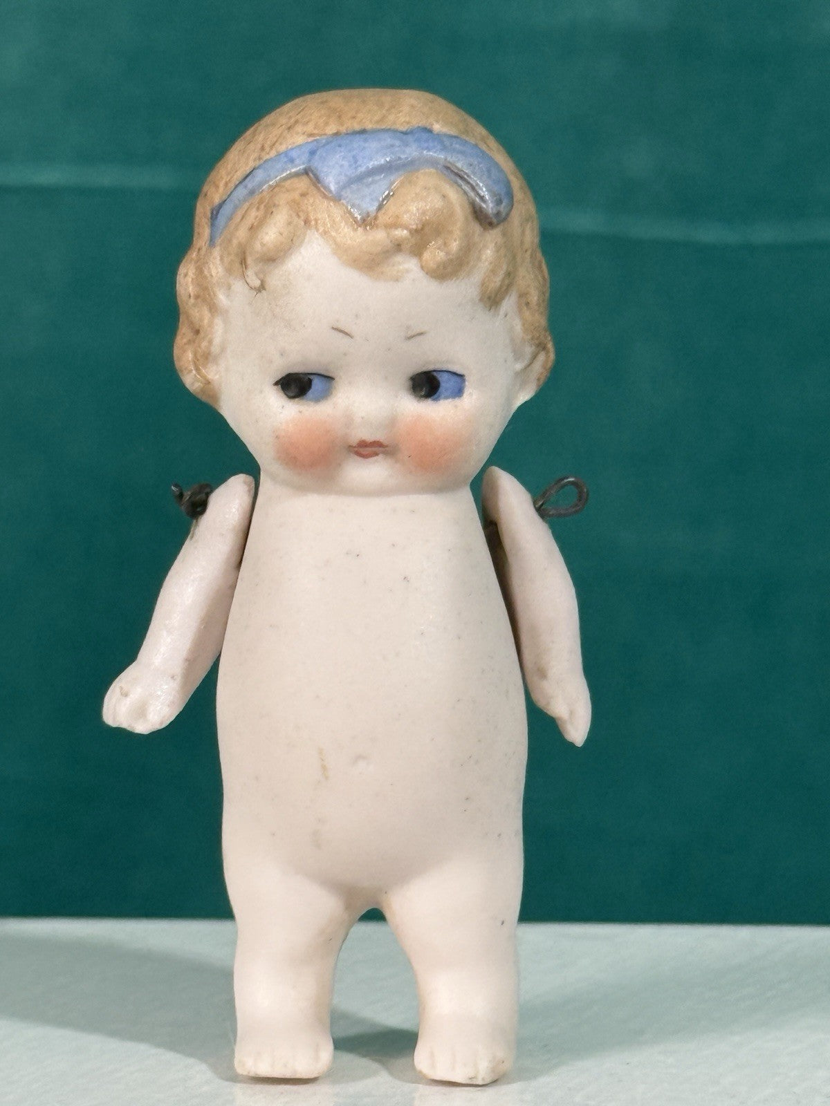 Lot Of 2 Antique German Hertwig All Bisque Molded Bow Girl Dolls