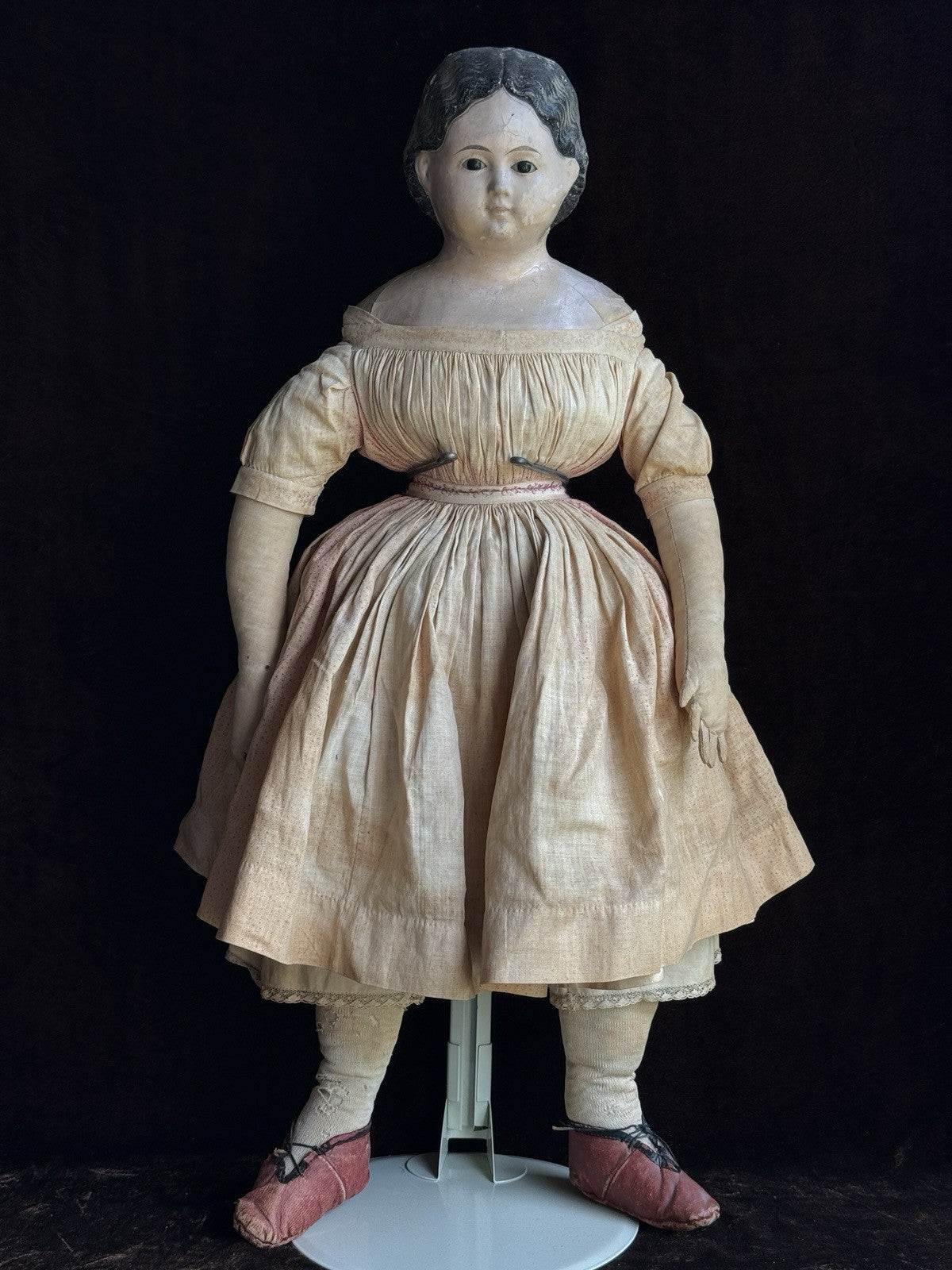 Large Antique American/German 25.5” Greiner Style Papier Mache Glass Eyes Doll