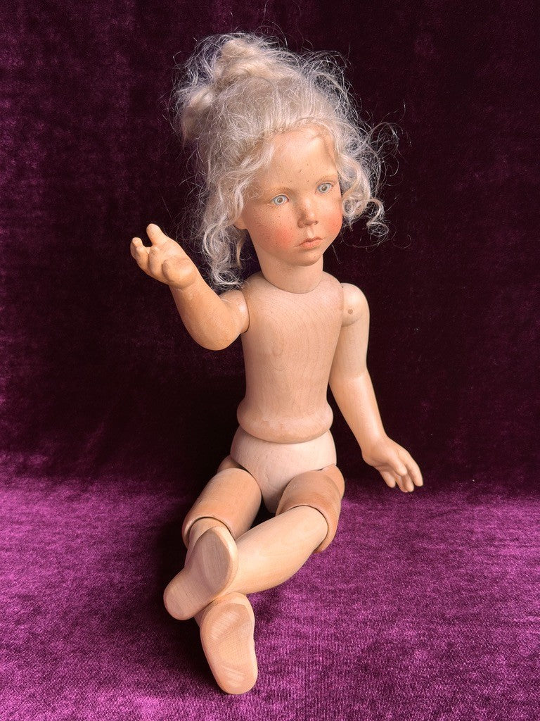 OOAK 1987 Collectible 17" Jointed Wooden Doll by German Artist Regina Sandreuter
