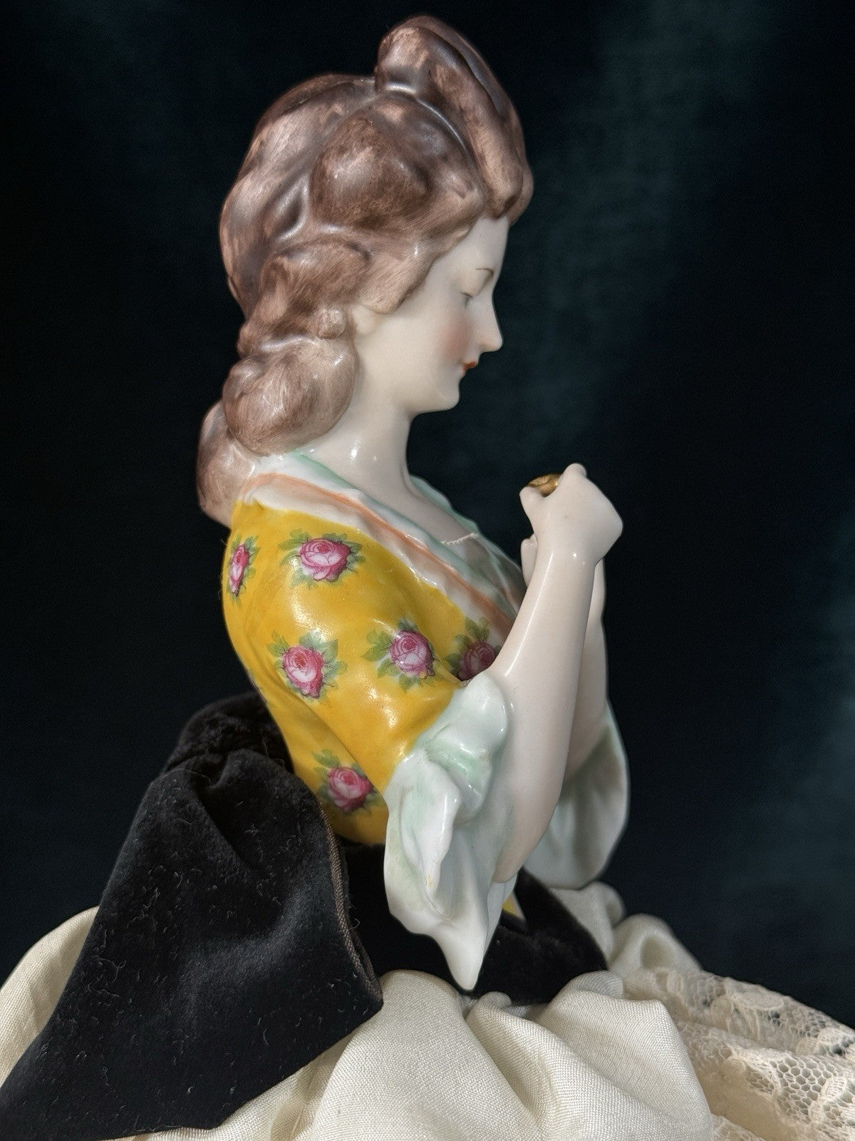 Large Antique German Porcelain William Goebel 12” Half Doll Pin Cushion