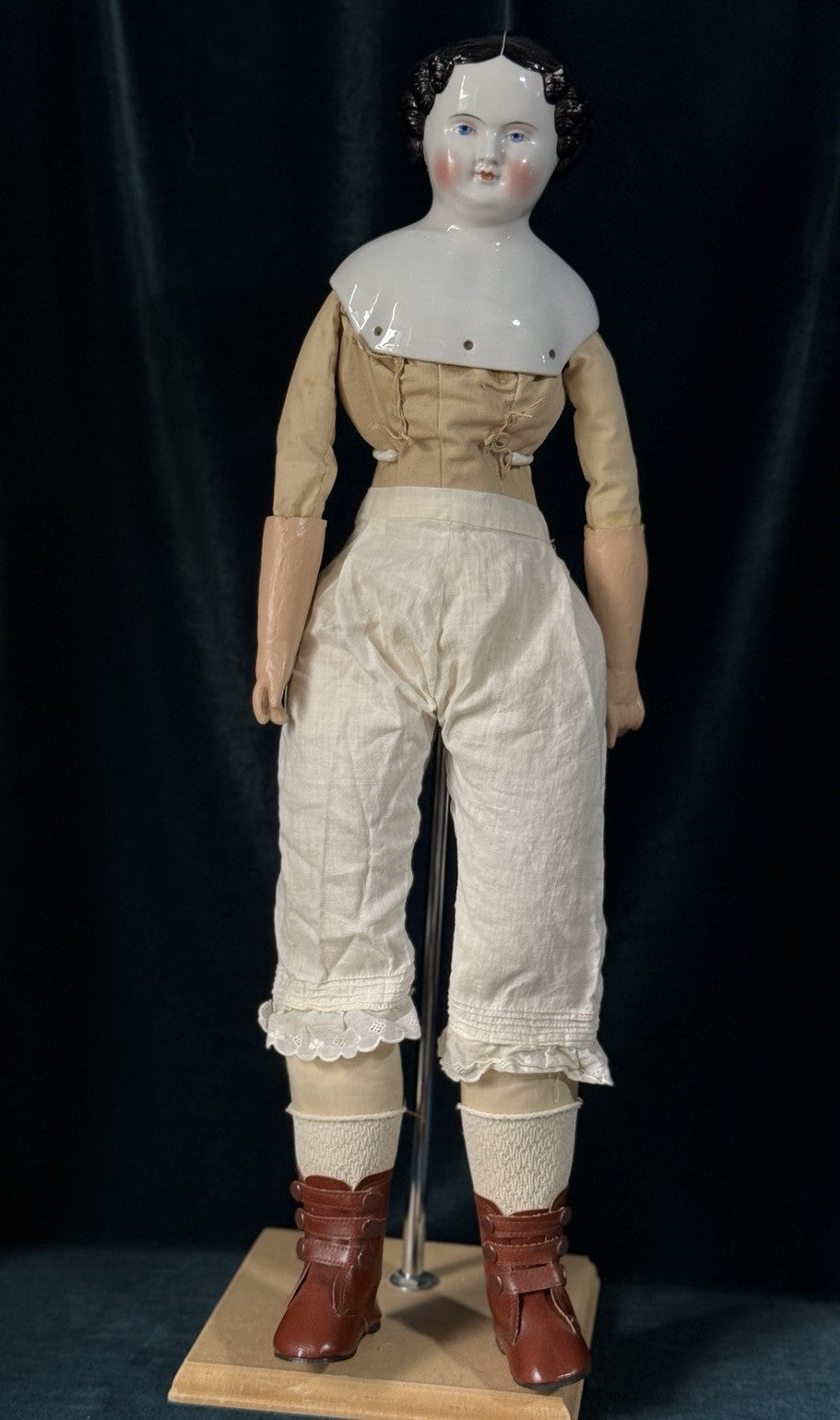 Antique German 25” Flat Top Highbrow China Shoulder Head Doll