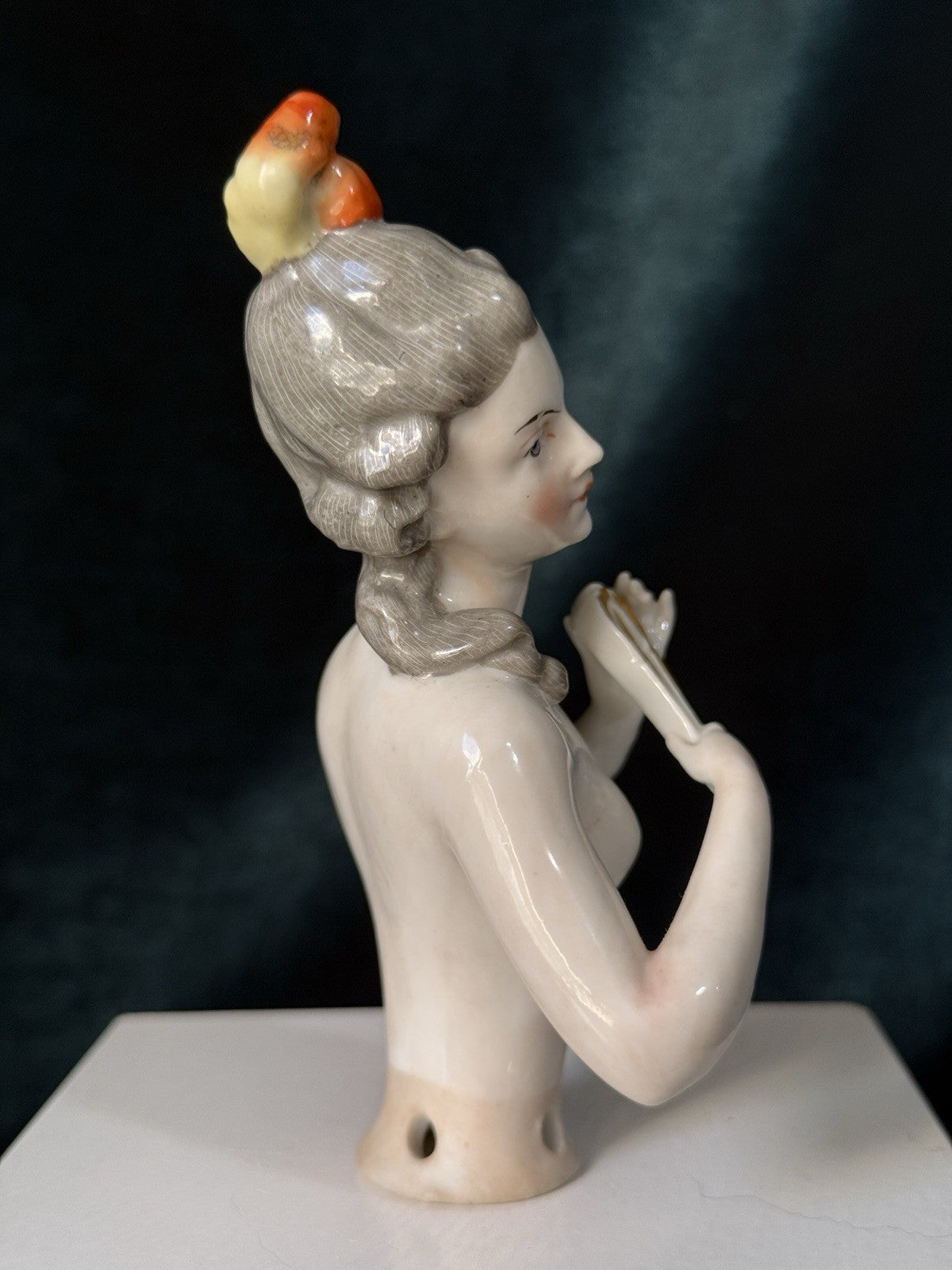 German Porcelain 5” Half Doll Marie Antoinette Style by Dressel and Kister