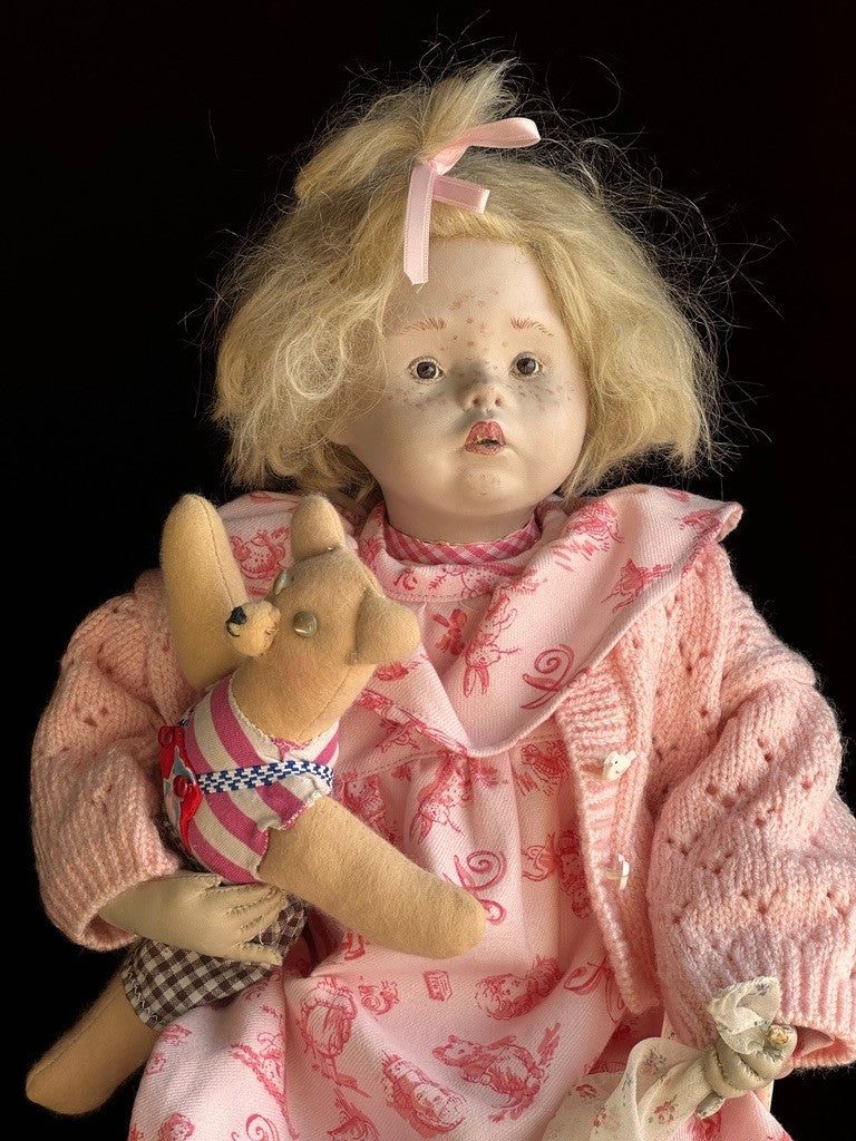 Rare OOAK 22” French Artist Malou Ancelin Leather Signed Girl Doll LE 30