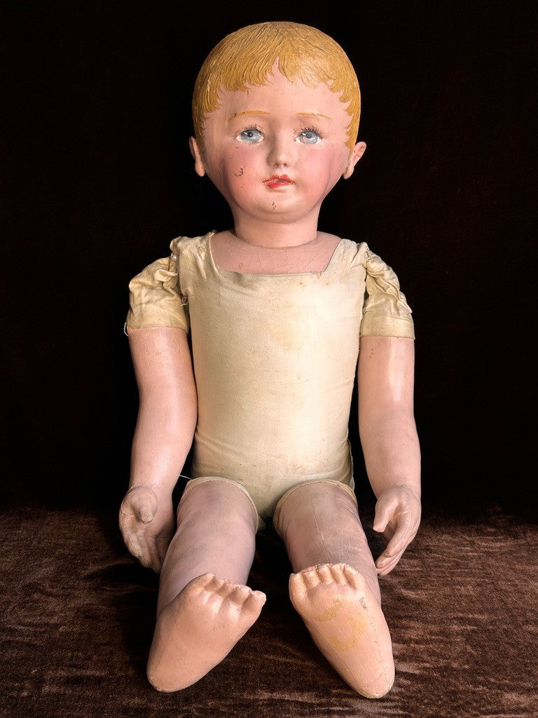 Huge Antique American Martha Chase 28" Oil Painted Cloth Toddler Doll