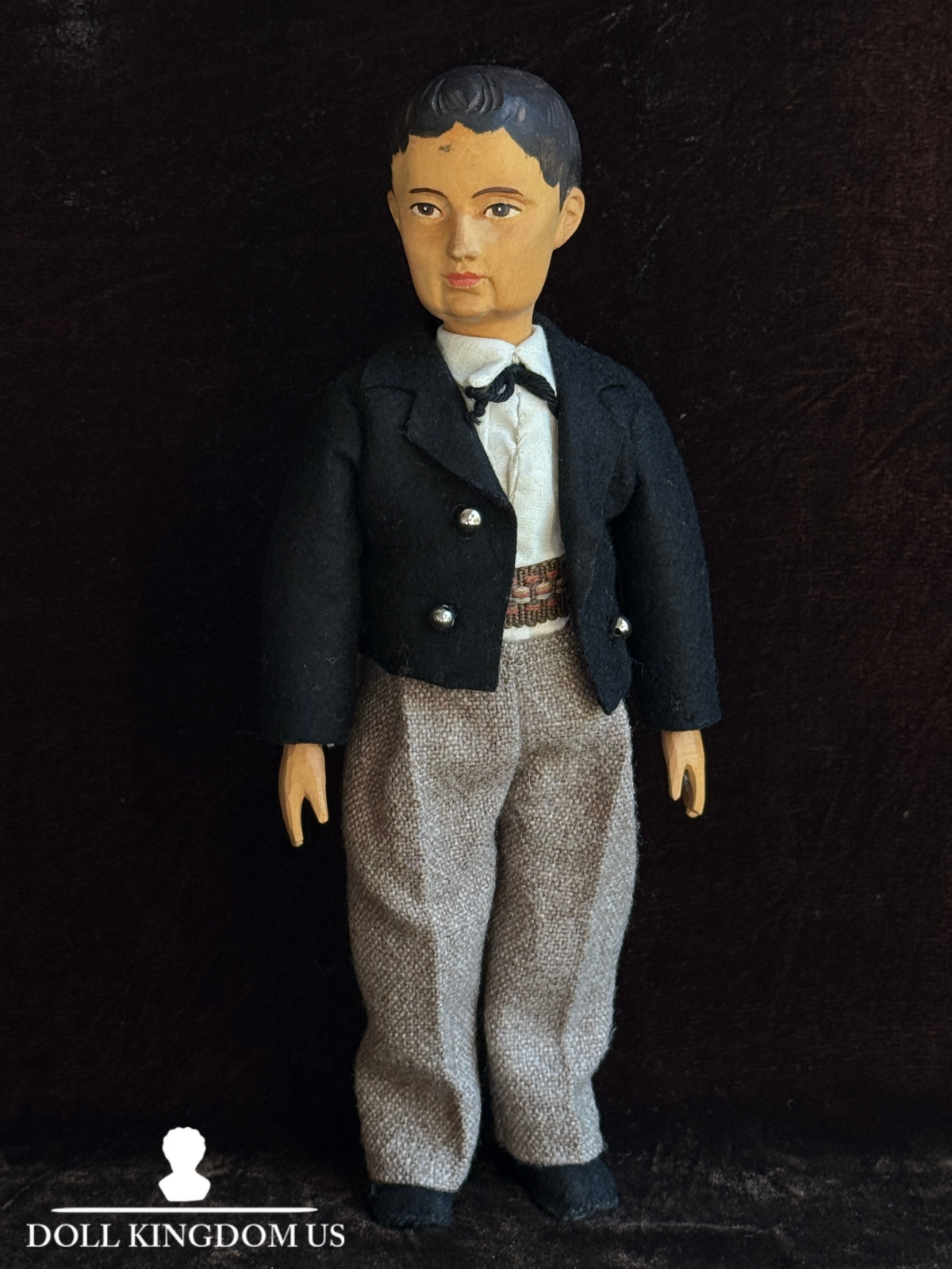 Rare Vintage 10” Swiss Huggler Wood Carved Jointed Boy Doll