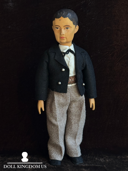 Rare Vintage 10” Swiss Huggler Wood Carved Jointed Boy Doll