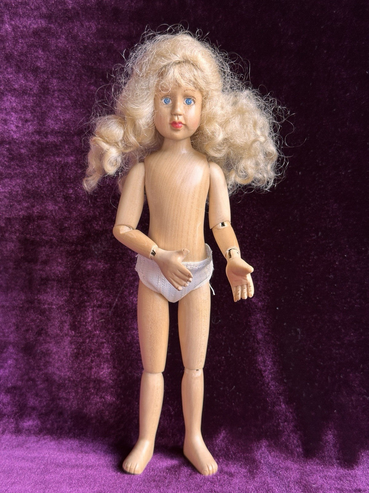 Robert Raikes Miniature 8.5” Wood Hand Carved Jointed Doll