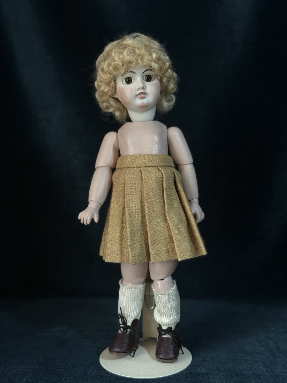 Porcelain/Composition 11” Reproduction of Antique French Bleuette Doll Blonde