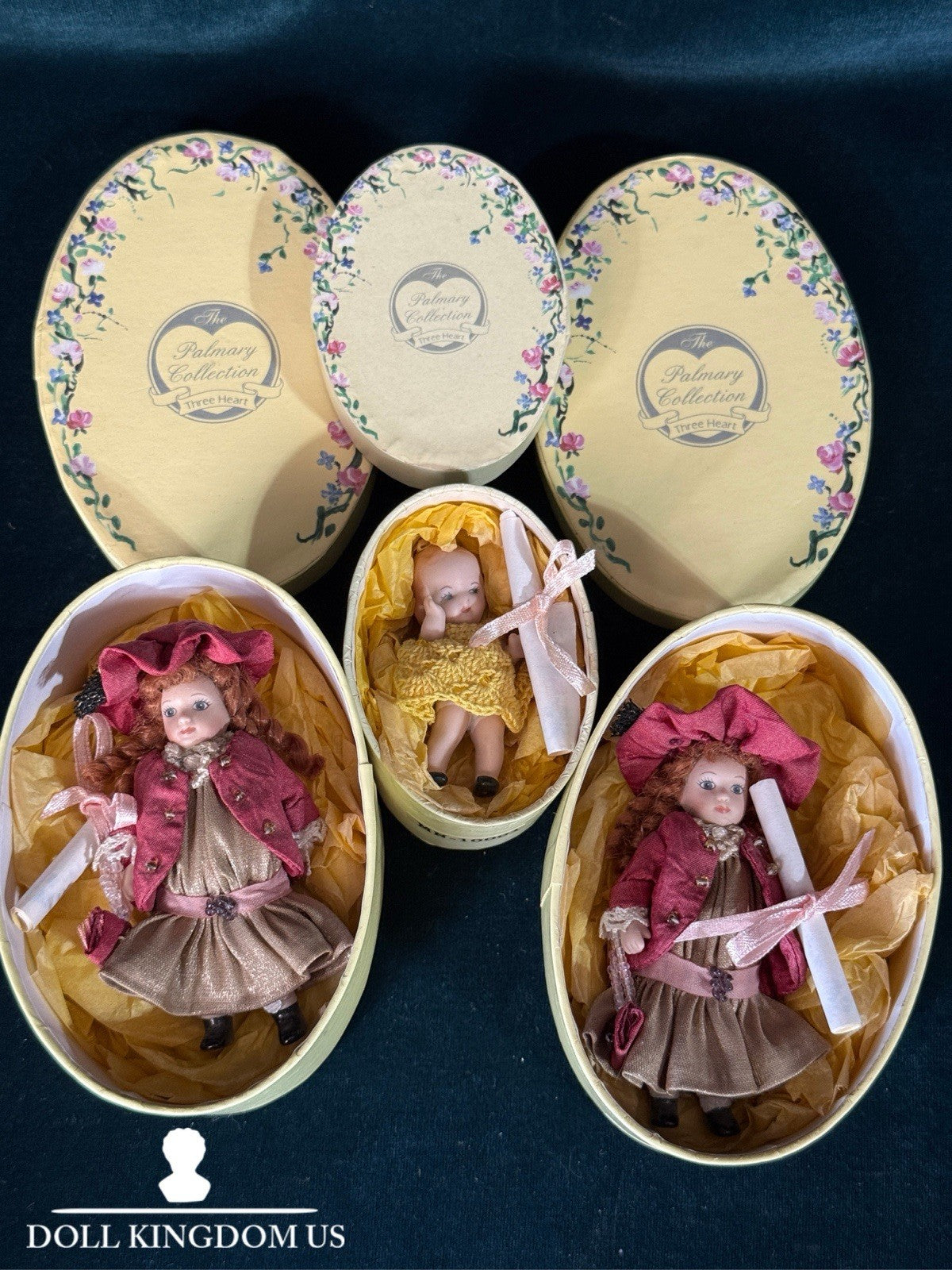 Lot Of 3 Artist Miniature Porcelain Dolls The Palmary Collection Three Heart