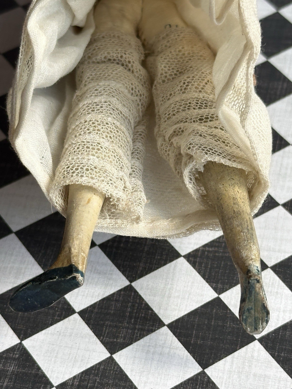 Antique German 6.75” Papier Mache Milliner’s Model Dollhouse Spilled Curls Doll