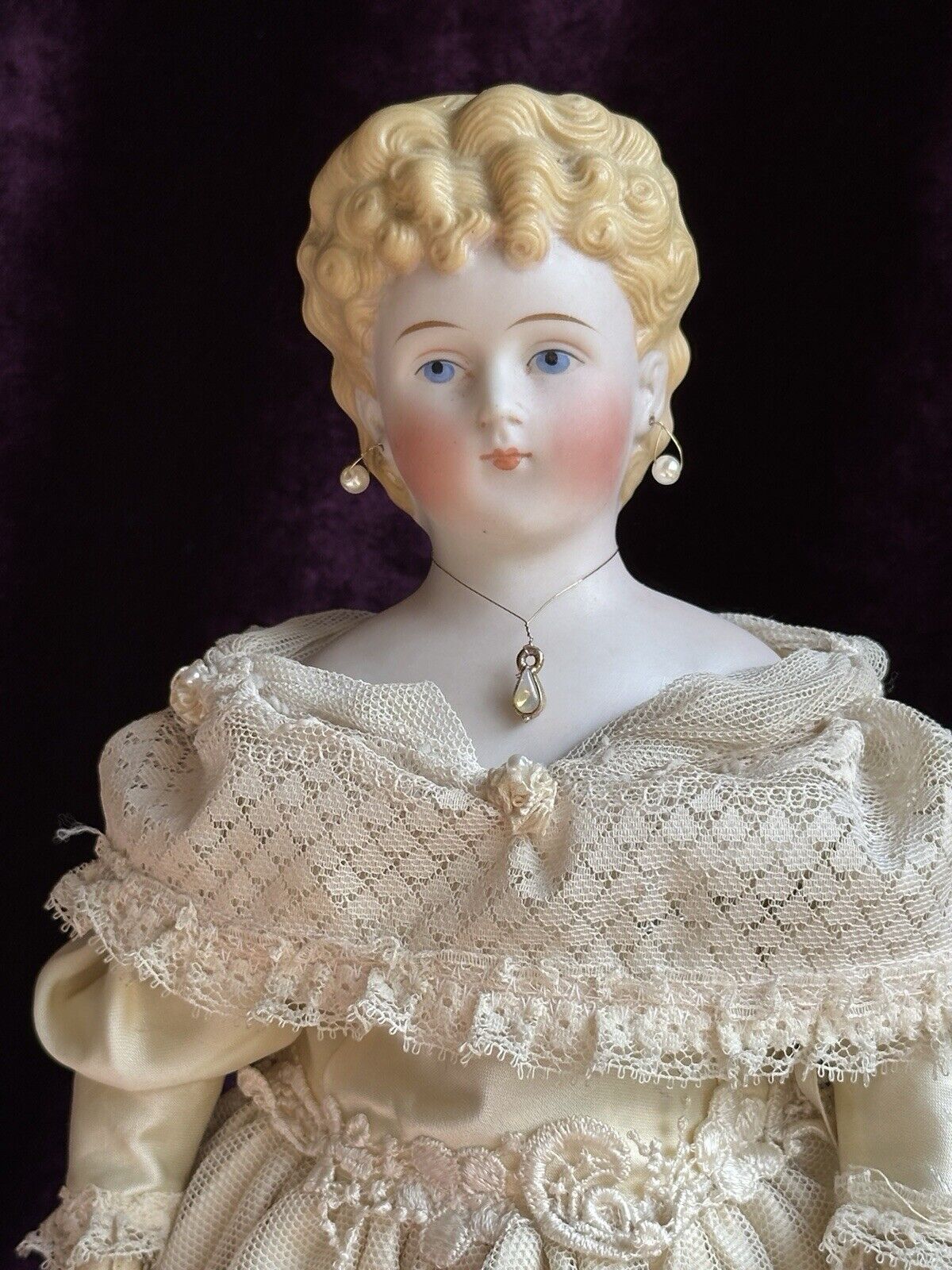 Rare Antique German 15” Parian China Bisque Shoulder Head Fashion Doll