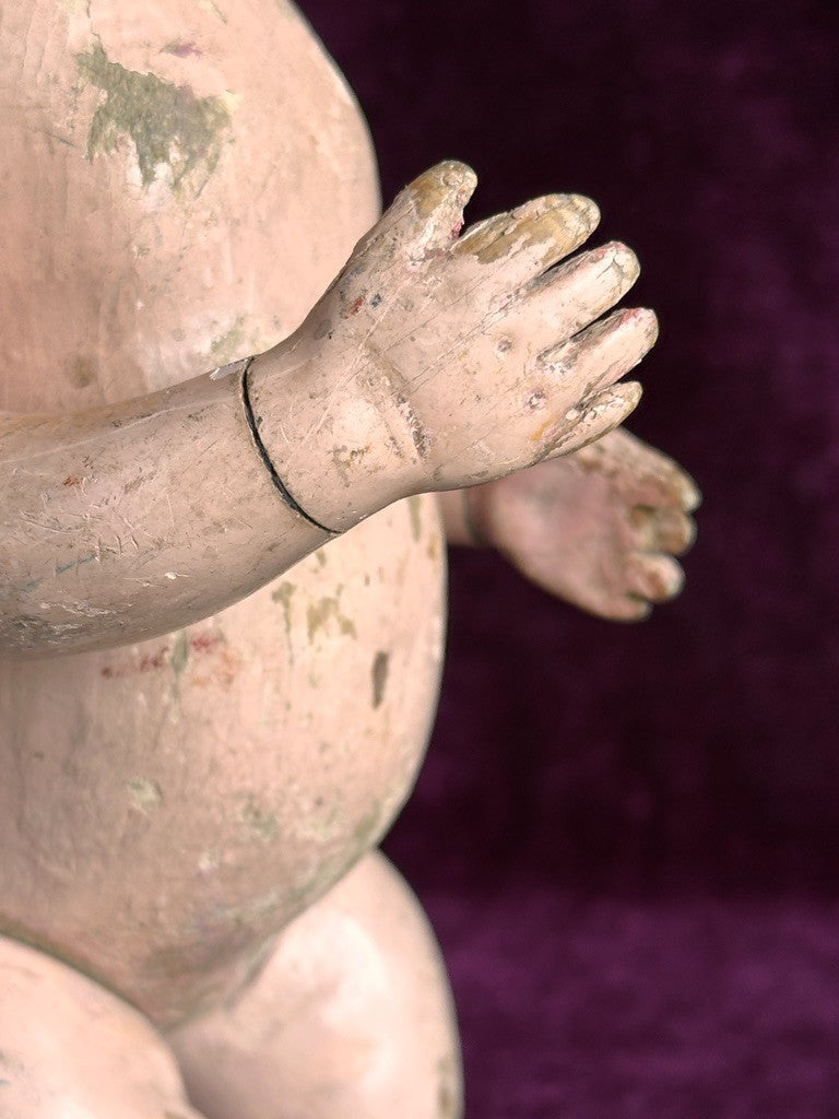 Antique American 12” Schoenhut Wooden Jointed Baby Boy Doll