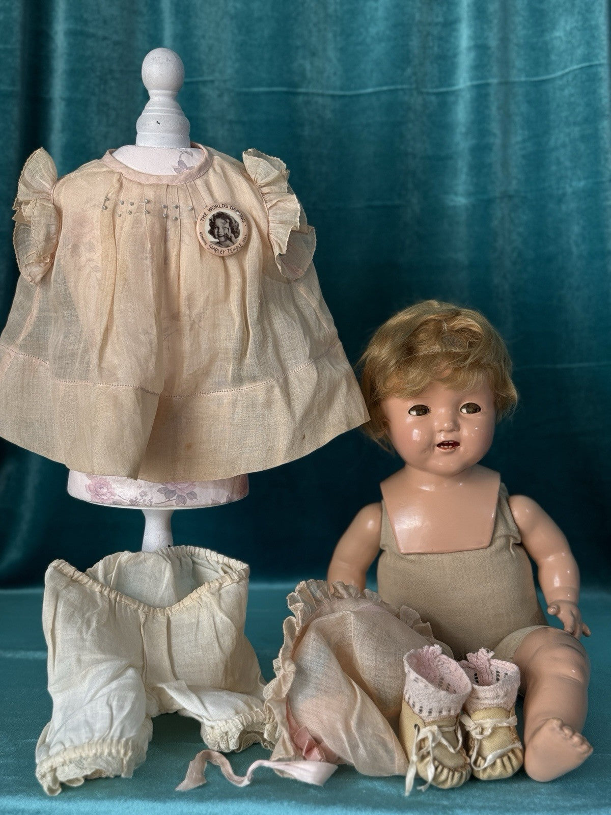 Antique 1930’s Composition 16” Shirley Temple Baby Doll by Ideal Co Flirty Eyes