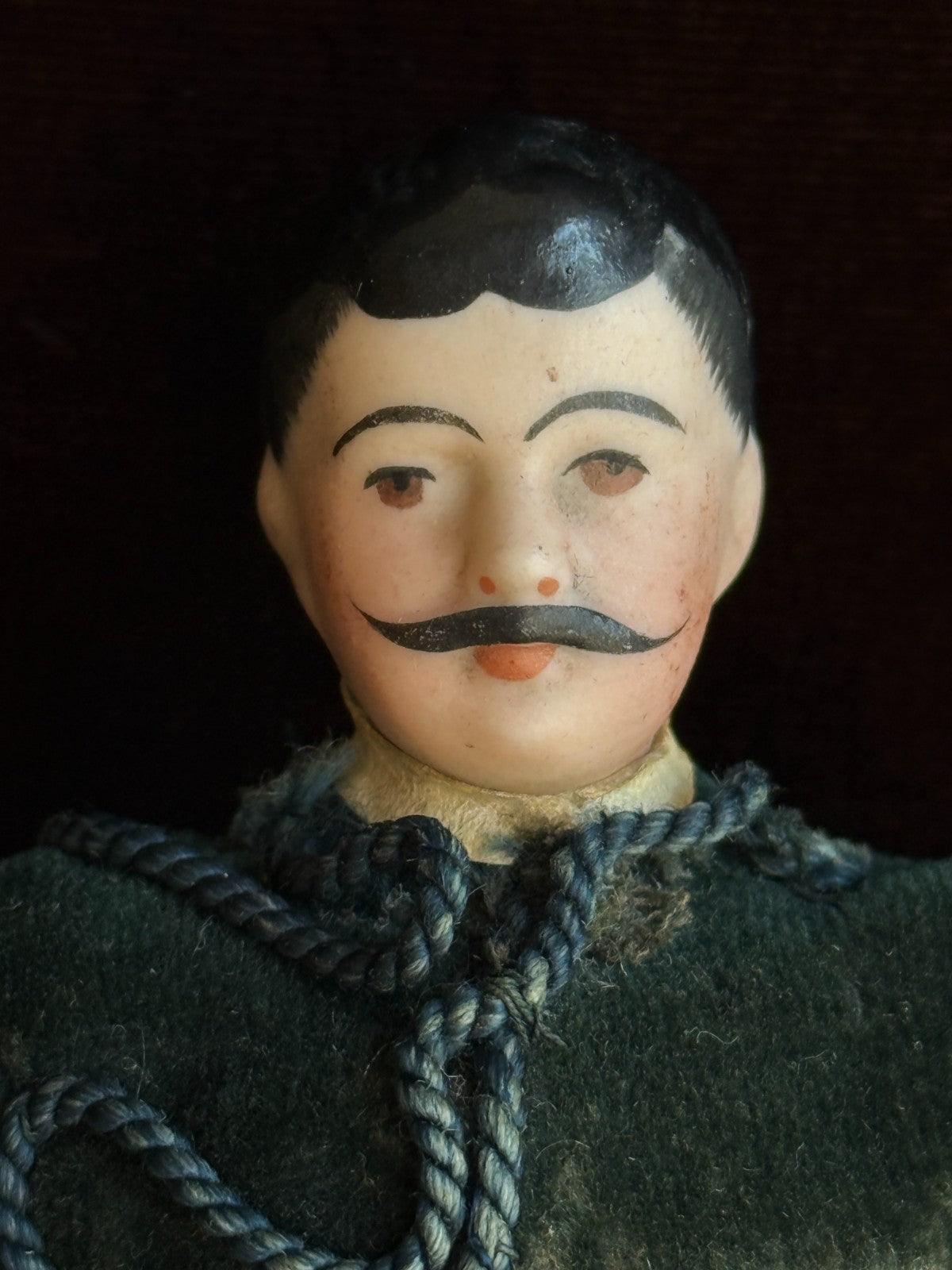 Antique German 7” Bisque Miniature Dollhouse Male Mustache Gentleman Doll