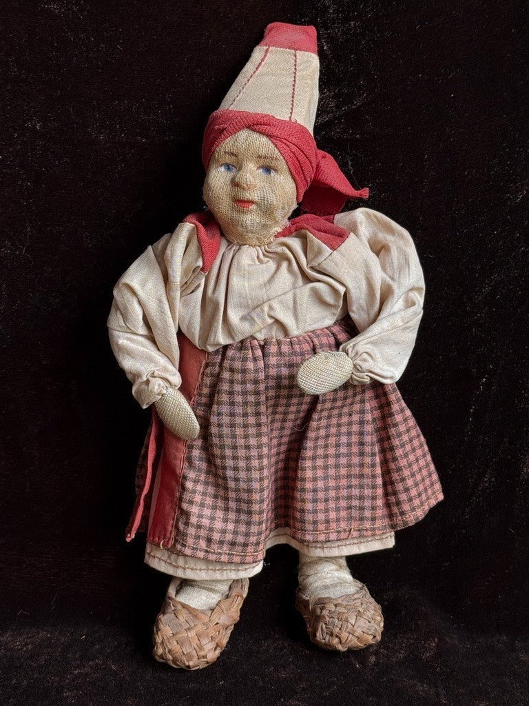Lot of 4 Antique USSR 7” Cloth Stockinette Russian Dolls