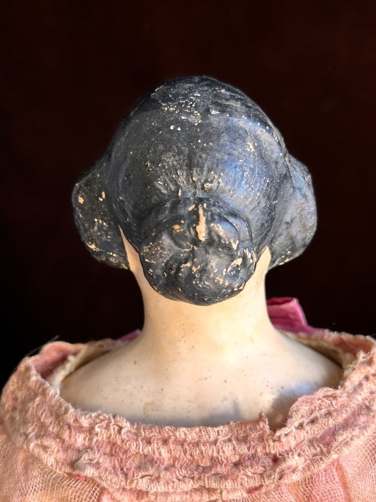 Antique German 13” Papier Mache Milliner’s Model Doll with Bun