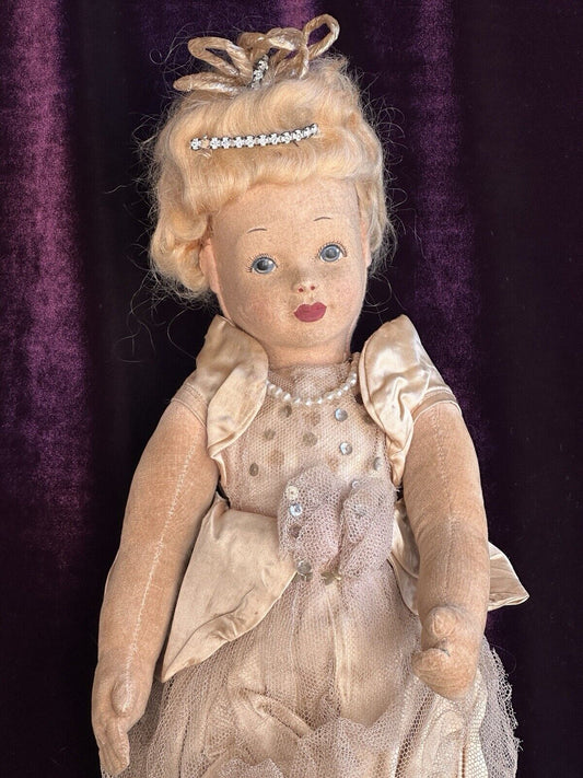 Vintage British Chad Valley 17” Cloth Felt Character Doll