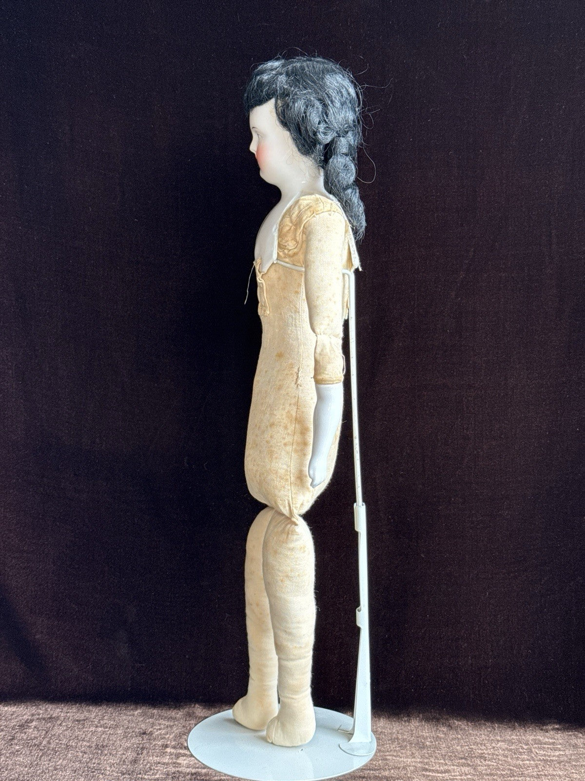 Antique German 21” Biedermeier Bald China Shoulder Head Doll