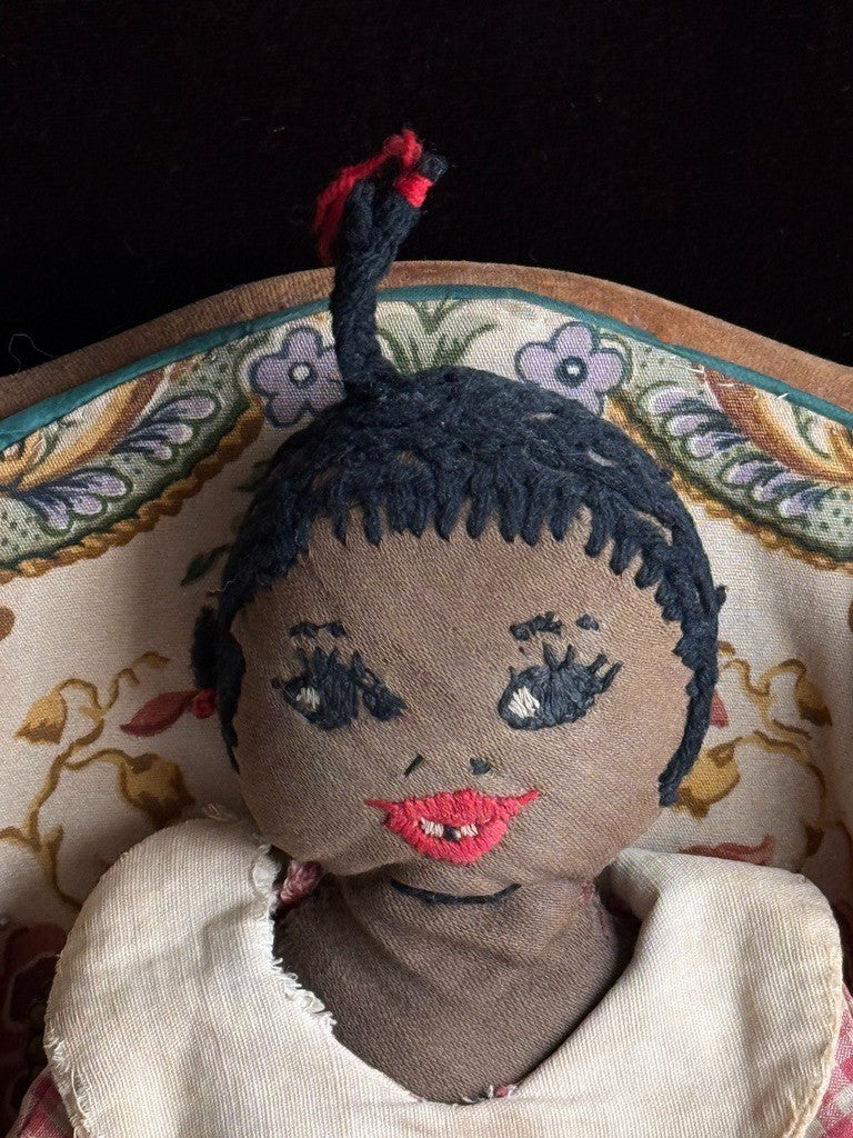 Antique/Vintage African American 12" Primitive Folk Art Cloth Rug Portrait Doll