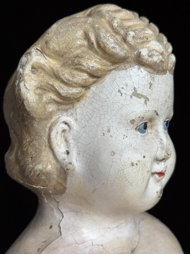 Rare Large Antique American 30” Greiner Papier Mache Head No. 11 Doll with Label