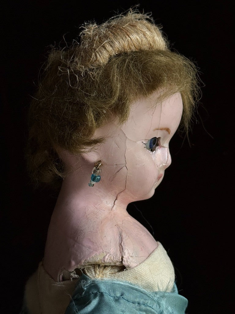 Antique German 16” Wax over Papier Mache Shoulder Head Cloth Body Fashion Doll