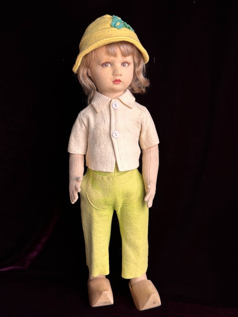 Vintage Italian 17” Lenci Mariuccia Face Felt Cloth Character Girl Doll