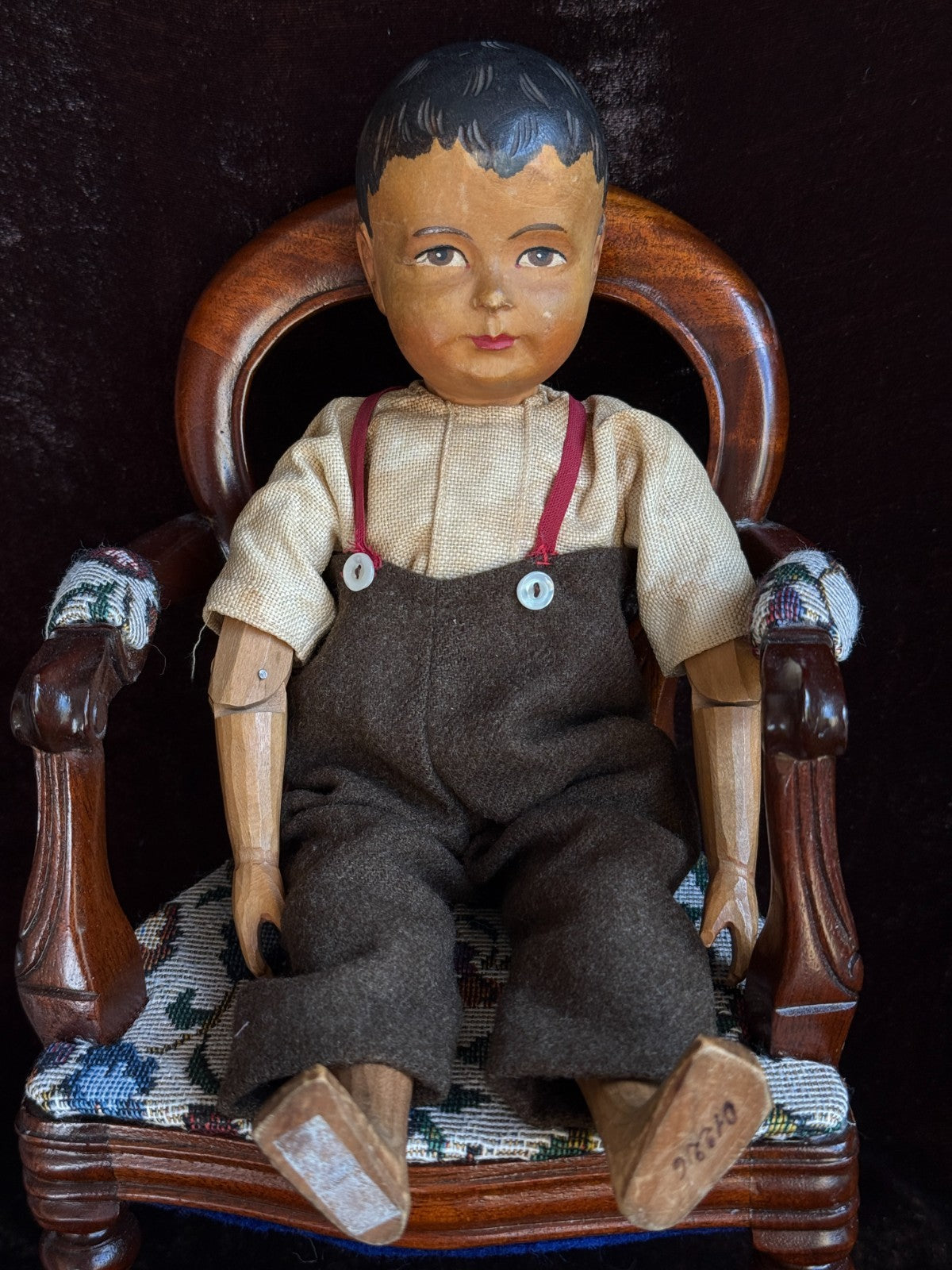 Rare Large Vintage 11” Swiss Huggler Wood Carved Jointed Boy Doll