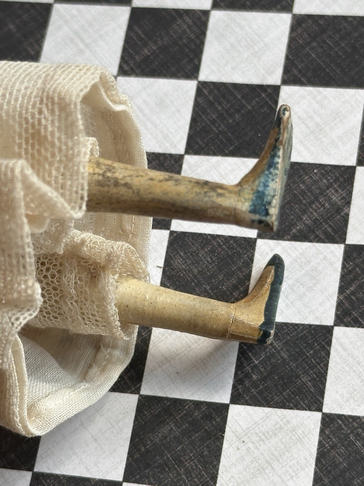 Antique German 6.75” Papier Mache Milliner’s Model Dollhouse Spilled Curls Doll