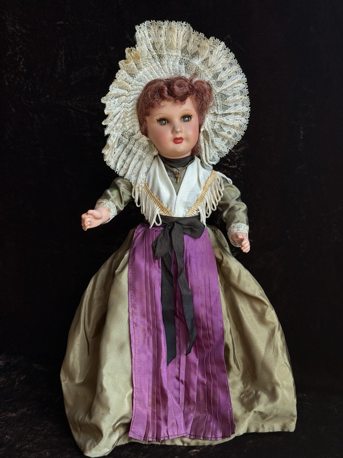 Vintage French 16” Unis Plastic/Composition Traditional Outfit Doll