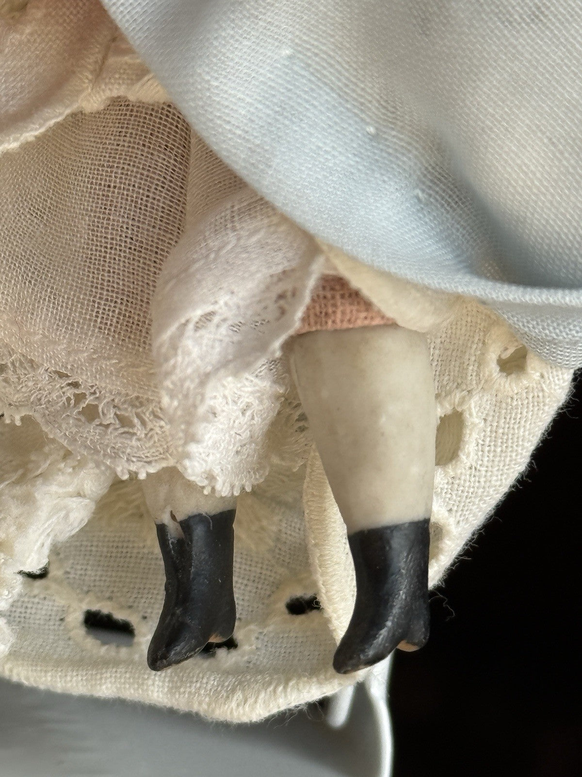 Antique German 5” Bisque Cloth Miniature Dollhouse Parian Doll with Bun