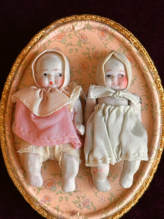 Lot of 2 Miniature 2.75" Antique All Bisque Baby Dollhouse Dolls Made in Japan