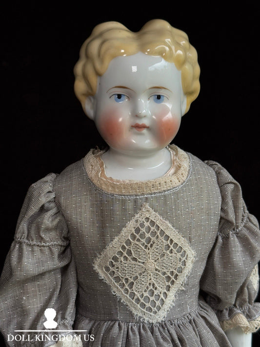 Antique German 21” Highbrow Blonde China Doll