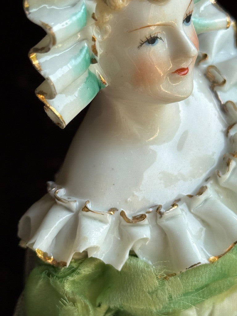 Vintage Japan (?) Cabinet Size 11.75” Dresden Style Molded Lace China Bust Doll