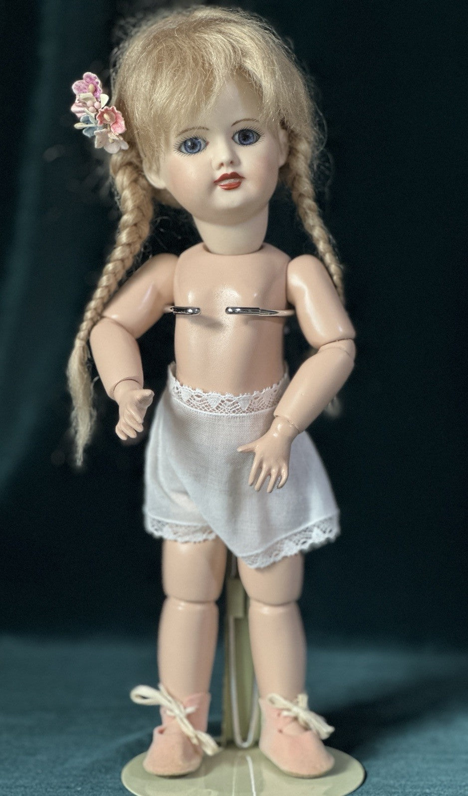 Porcelain/Composition 11” Reproduction of Antique French Bleuette Doll Blonde