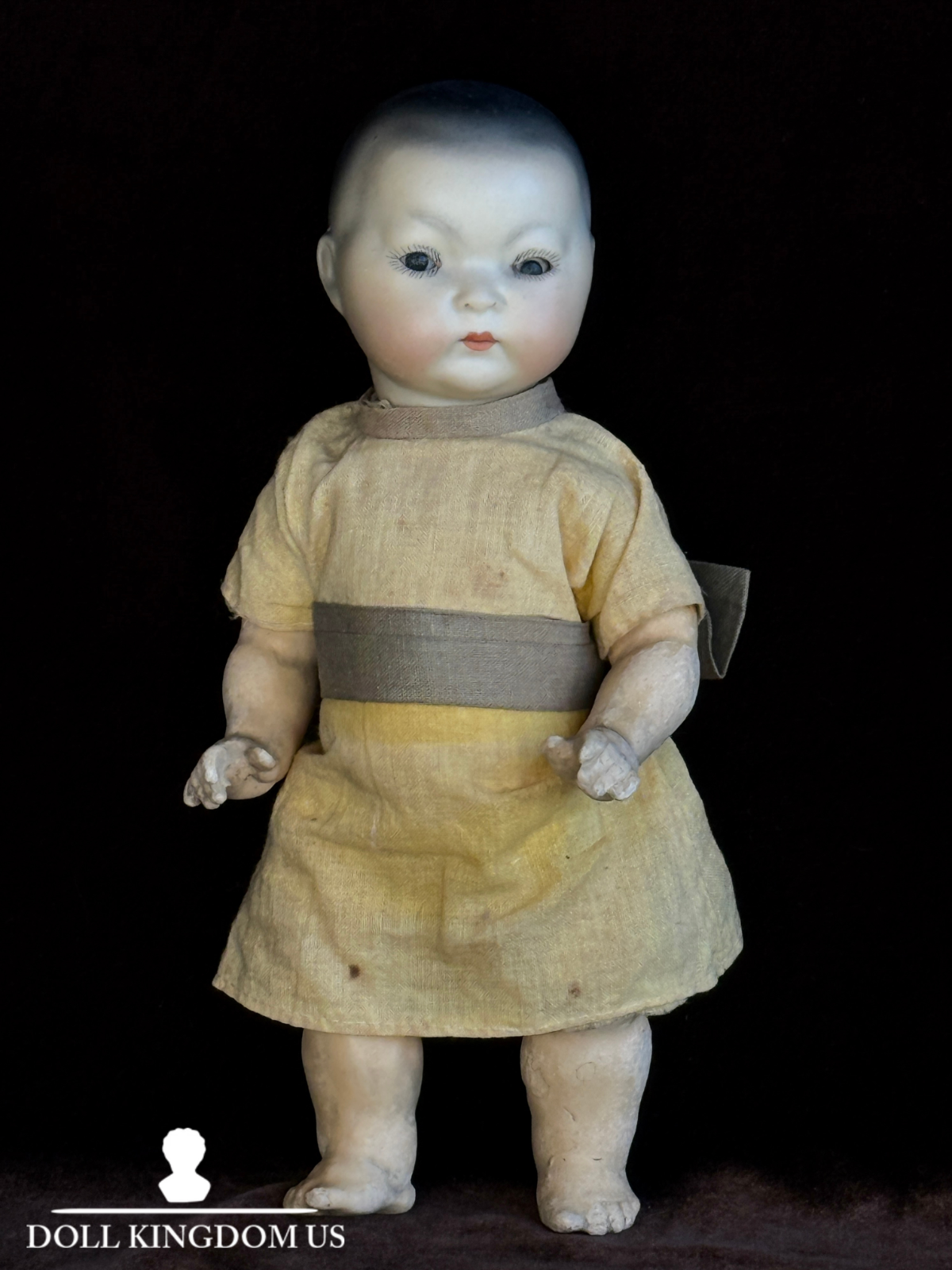 Antique German 8.75” Armand Marseille Oriental Bisque Head Asian Toddler Doll
